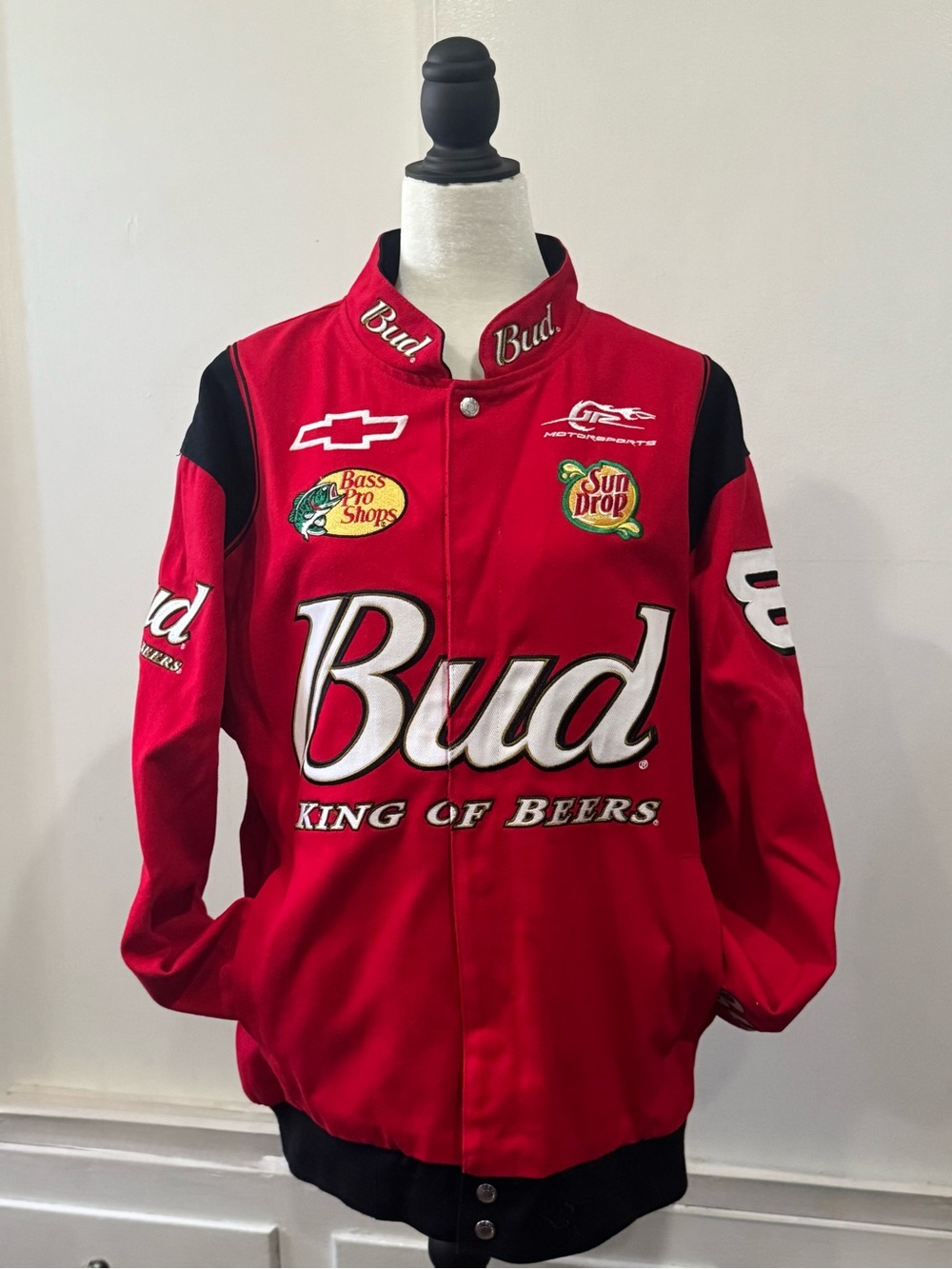 Bud Racing Red Men's Bomber Jacket - Logo Patch Motorsport Style